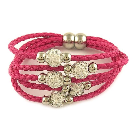 Yeidid Austrian Swarovski Crystal Braided Leather Bracelet Magnetic Clasp - Picture 1 of 10